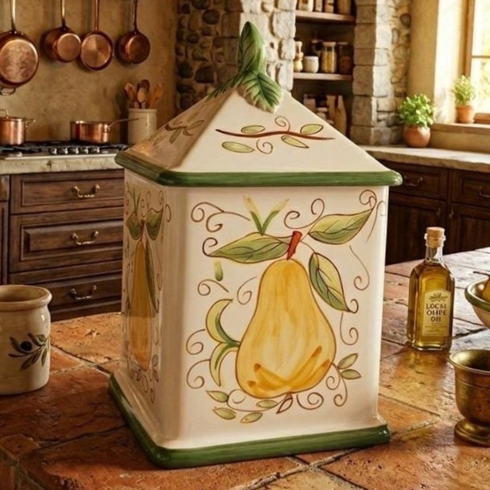 Vintage Certified International CIC Ceramic Pear Kitchen Canister Tuscan Jar